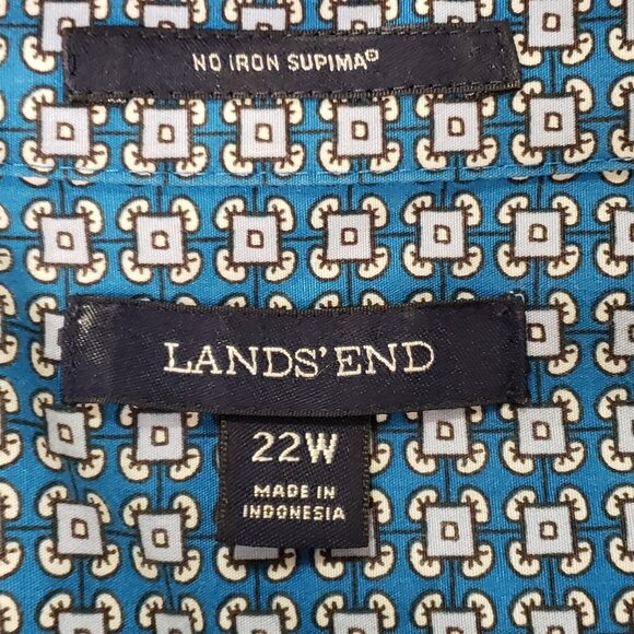 Lands End Womens Print Button Up Top Size 22W Blue Nautical Beach Office Career - Picture 3 of 8
